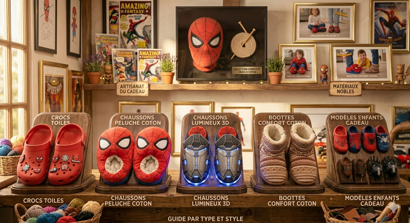Chaussons Spider-Man : crocs, 3D, lumière ou coton ? Guide par type et style