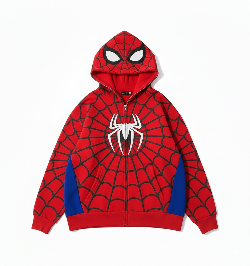 Spider Man Rouge Hoodie Zip Spider-Man Rouge effet Costume Intégral | Boutique Spiderman