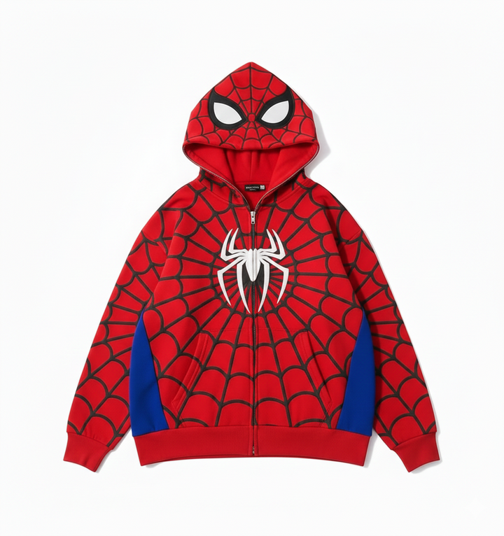 Hoodie Zip Spider-Man Rouge effet Costume Intégral
