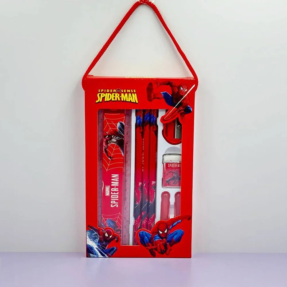 Cancelleria Spiderman, matita, gomma, righello, temperamatite