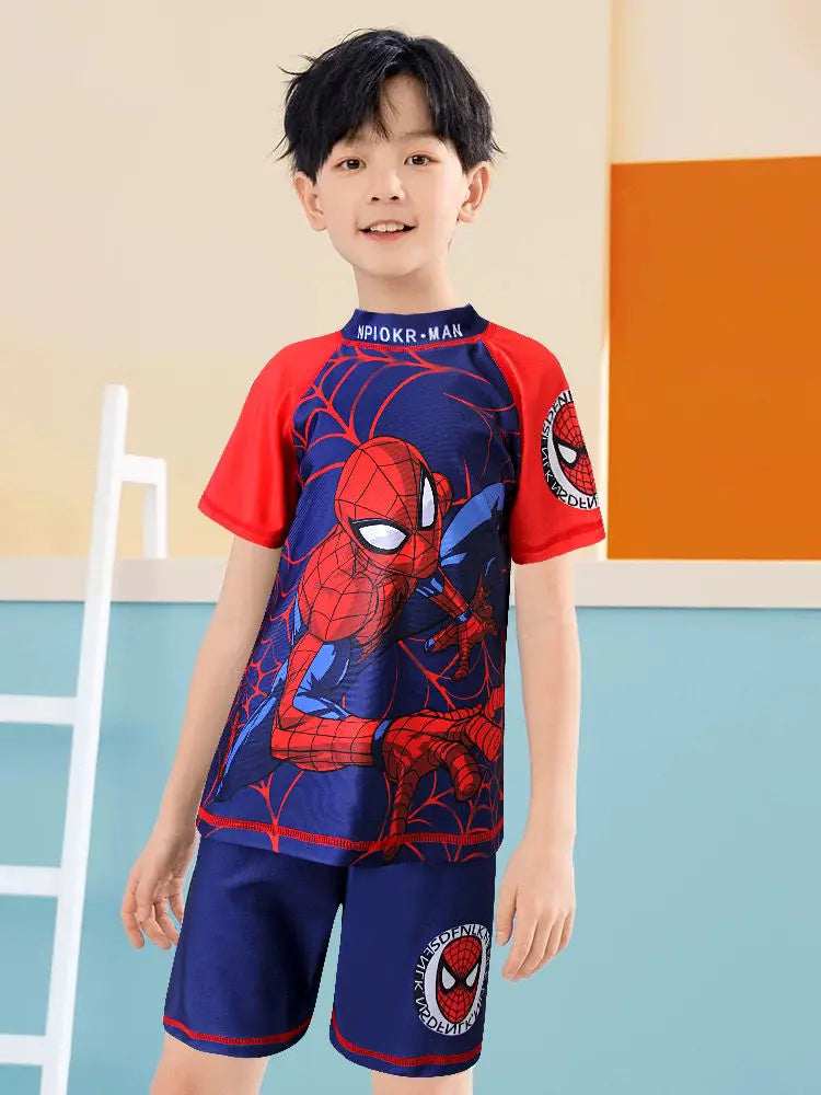 Set completo di costume da bagno e cuffia da nuoto di Spider-Man per bambini