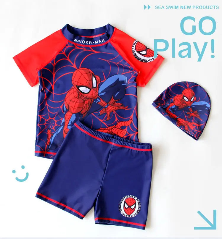 Set completo di costume da bagno e cuffia da nuoto di Spider-Man per bambini
