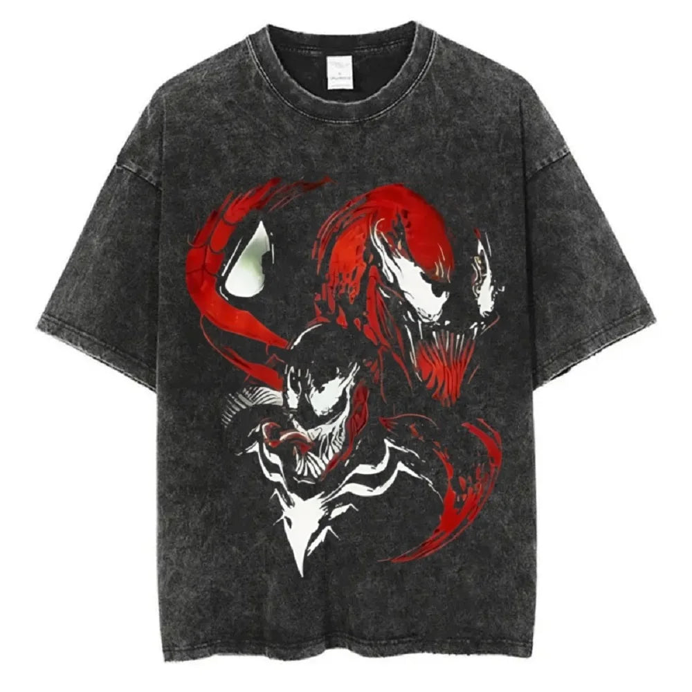 T-Shirt Délavé Spiderman avec Carnage et Venom
