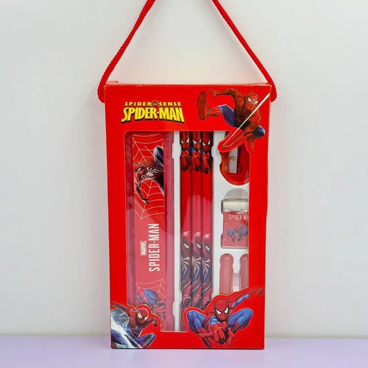 Cancelleria Spiderman, matita, gomma, righello, temperamatite