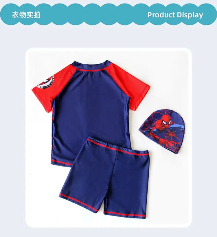Set completo di costume da bagno e cuffia da nuoto di Spider-Man per bambini
