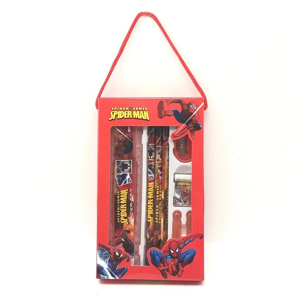 Cancelleria Spiderman, matita, gomma, righello, temperamatite