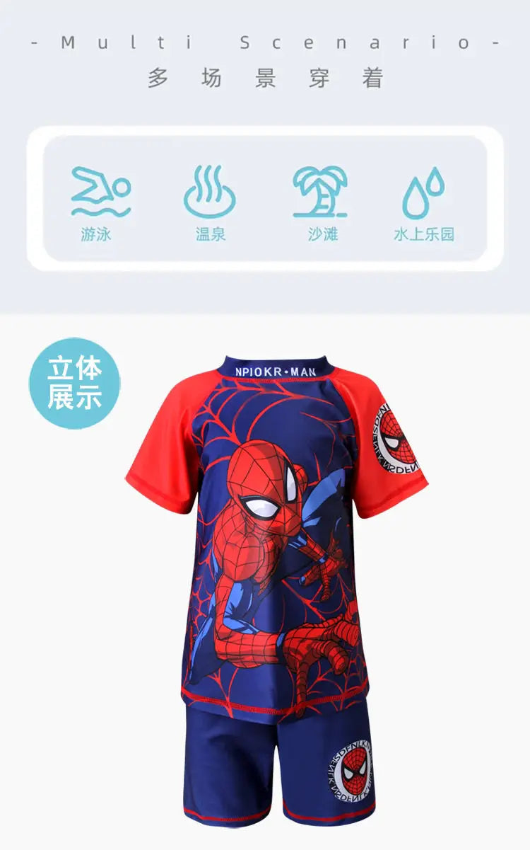 Set completo di costume da bagno e cuffia da nuoto di Spider-Man per bambini